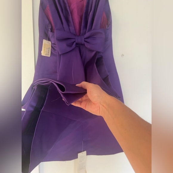 NWT Kay Unger Fit & Flair Satin Sleeveless Open Back with Bow Purple Sz2 - Picture 13 of 16